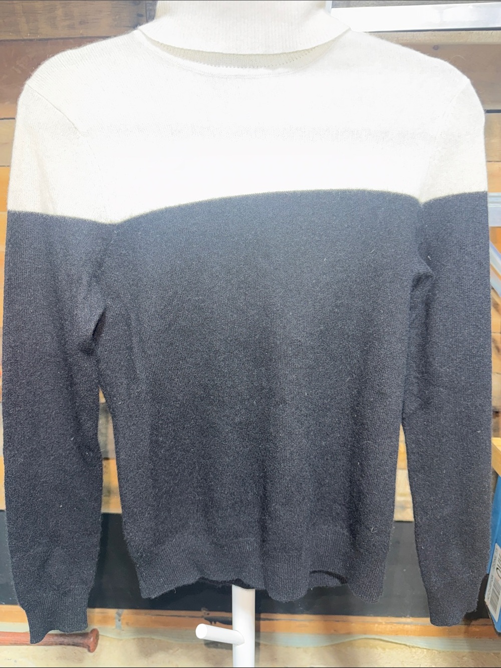 Lord & Taylor Black and Cream Cowl Neck Sweater Small